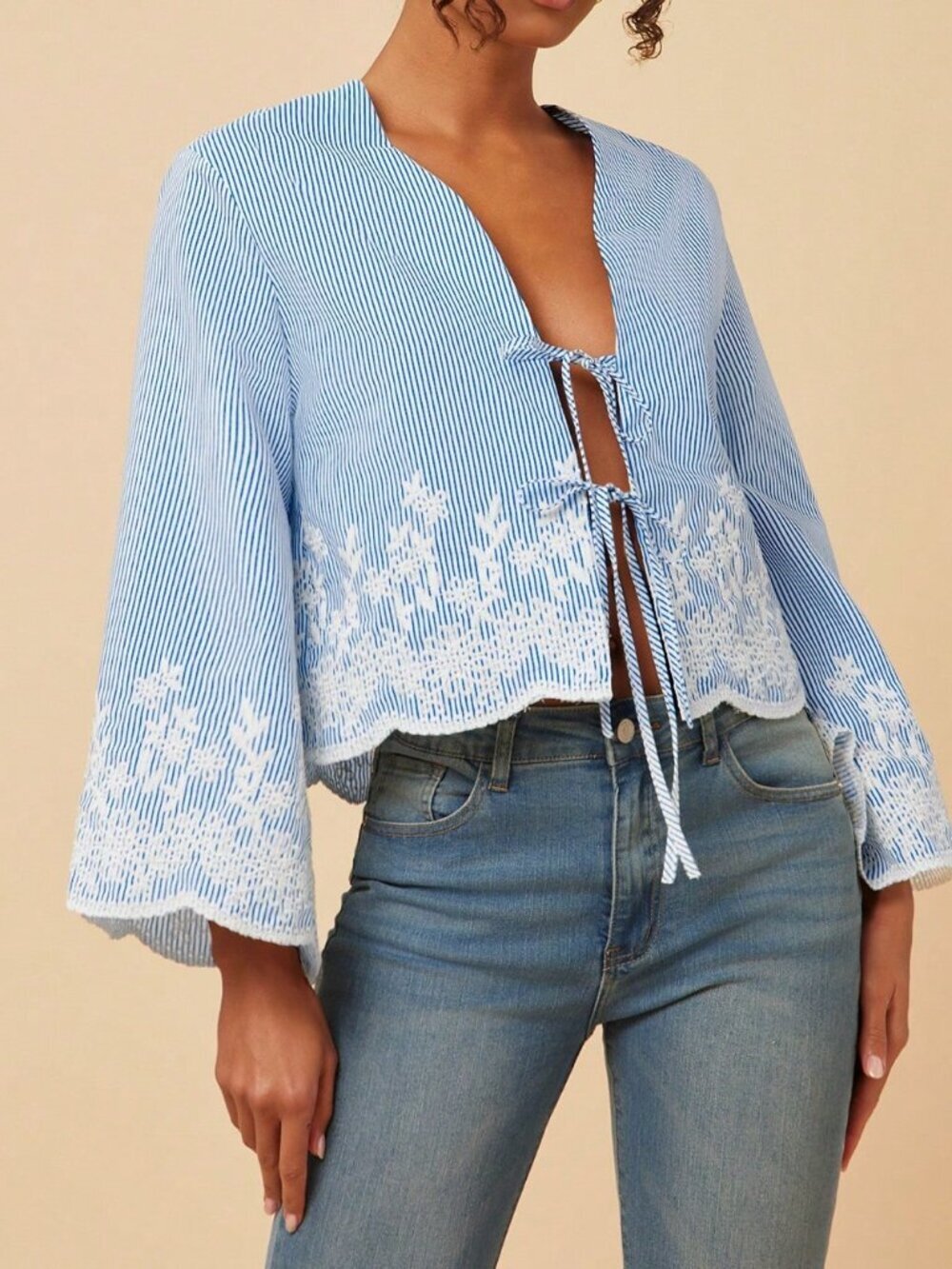 Blue And White Casual Women's Blouse